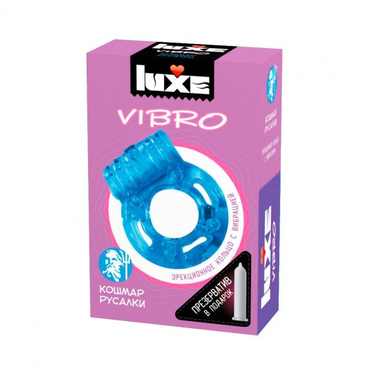Голубое эрекционное виброкольцо Luxe VIBRO  Кошмар русалки  + презерватив - Luxe - в Одинцово купить с доставкой