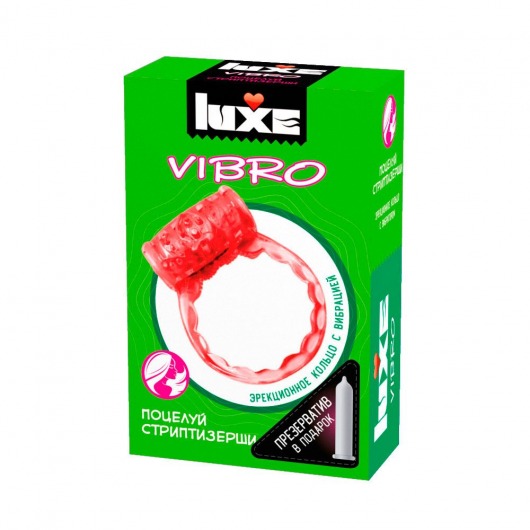 Розовое эрекционное виброкольцо Luxe VIBRO  Поцелуй стриптизёрши  + презерватив - Luxe - в Одинцово купить с доставкой