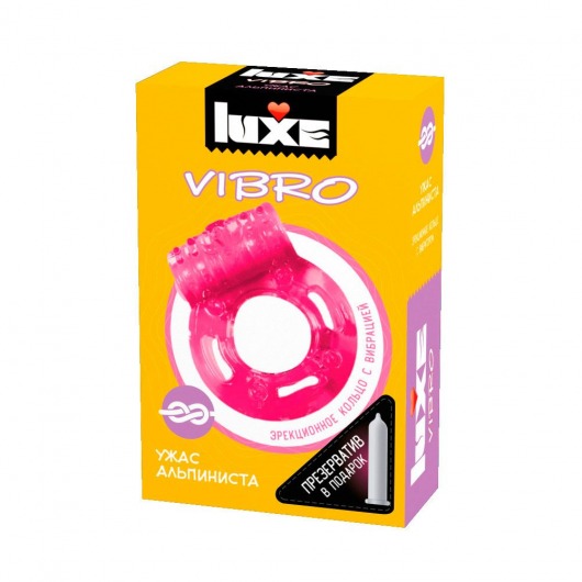 Розовое эрекционное виброкольцо Luxe VIBRO  Ужас Альпиниста  + презерватив - Luxe - в Одинцово купить с доставкой