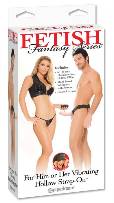 Полый страпон унисекс телесного цвета с вибрацией For Him or Her ​Vibrating Hollow Strap-On - 15 см. - Pipedream - купить с доставкой в Одинцово