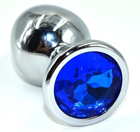 Серебристая анальная пробка из нержавеющей стали с синим кристаллом - 8,5 см. - Kanikule - купить с доставкой в Одинцово