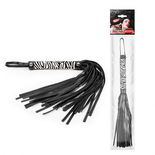 Черная многохвостовая плеть с круглой ручкой-зеброй - 39 см. - Notabu - купить с доставкой в Одинцово