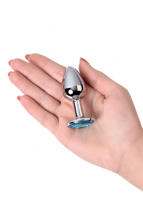 Серебристая конусовидная анальная пробка с голубым кристаллом - 7 см. - ToyFa - купить с доставкой в Одинцово