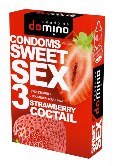 Презервативы для орального секса DOMINO Sweet Sex с ароматом клубничного коктейля  - 3 шт. - Domino - купить с доставкой в Одинцово