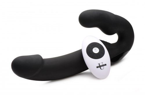 Черный безремневой страпон Urge Silicone Strap On с пультом ДУ - 24 см. - XR Brands - купить с доставкой в Одинцово
