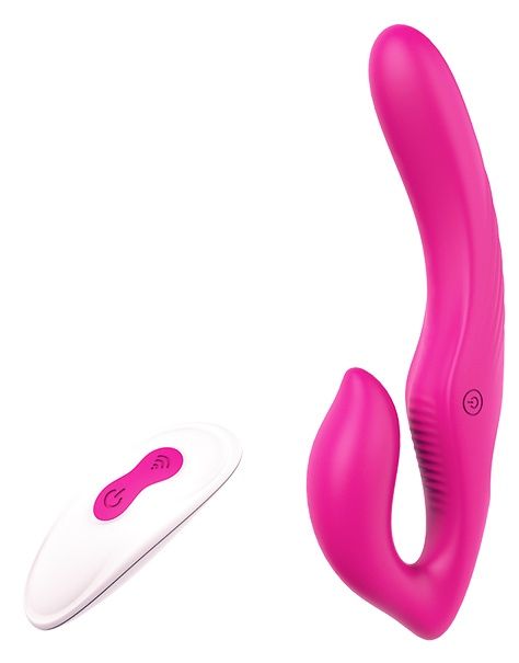 Ярко-розовый безремневой страпон REMOTE DOUBLE DIPPER - 22 см. - Dream Toys - купить с доставкой в Одинцово
