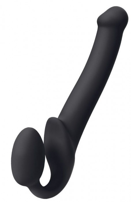 Черный безремневой страпон Silicone Bendable Strap-On M - Strap-on-me - купить с доставкой в Одинцово