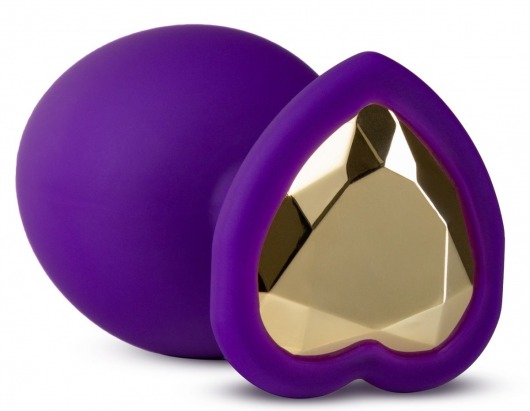 Фиолетовая анальная пробка Bling Plug Large с золотистым стразом - 9,5 см. - Blush Novelties - купить с доставкой в Одинцово