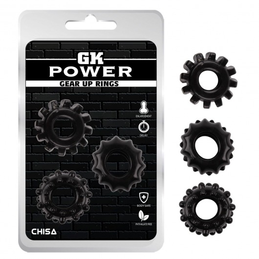 Набор из 3 черных эрекционных колец Gear Up Rings - Chisa - в Одинцово купить с доставкой