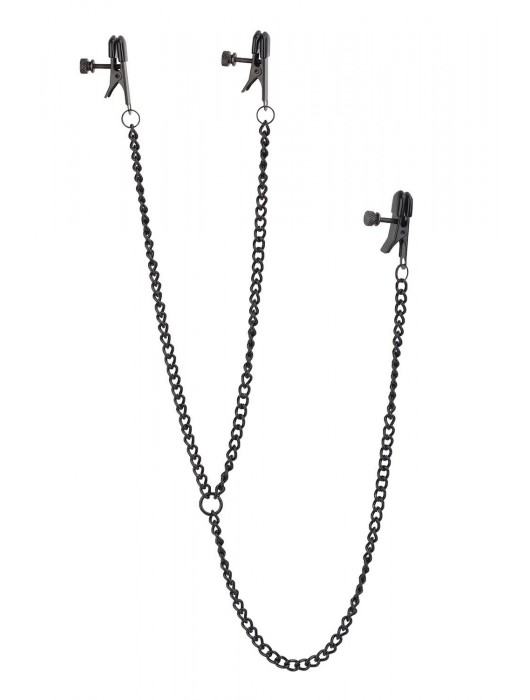 Черные зажимы на соски и клитор на цепочке DELUXE NIPPLE   CLIT CLAMPS - Dream Toys - купить с доставкой в Одинцово