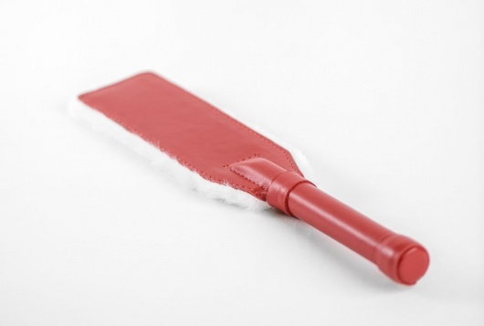 Красно-белая двустороння шлепалка из натуральной кожи и меха - 35 см. - БДСМ Арсенал - купить с доставкой в Одинцово