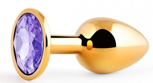 Золотистая анальная пробка с фиолетовым стразом - 7,2 см. - Anal Jewelry Plug - купить с доставкой в Одинцово