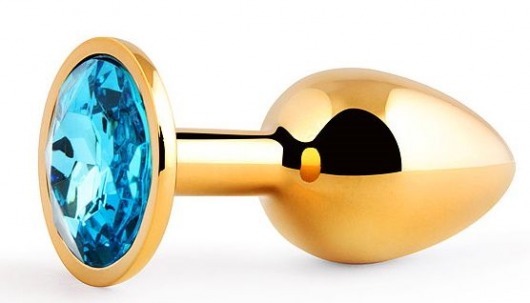 Золотистая анальная пробка с голубым стразом - 7,2 см. - Anal Jewelry Plug - купить с доставкой в Одинцово