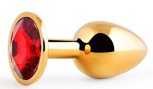 Золотистая анальная пробка с красным стразом - 7,2 см. - Anal Jewelry Plug - купить с доставкой в Одинцово