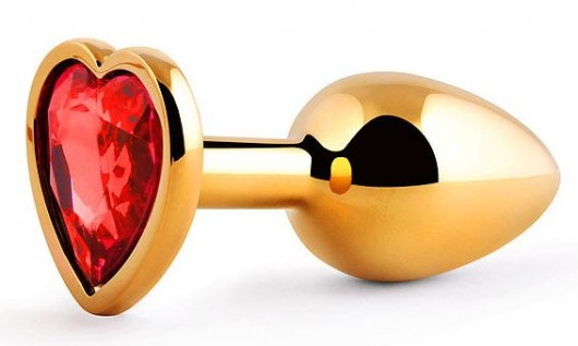Золотистая анальная пробка с красным стразом-сердечком - 7 см. - Anal Jewelry Plug - купить с доставкой в Одинцово