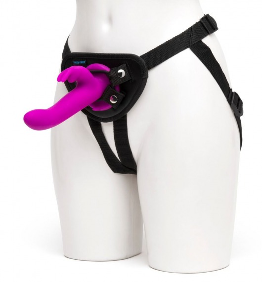Лиловый страпон Rechargeable Vibrating Strap-On Harness Set - 17,6 см. - Happy Rabbit - купить с доставкой в Одинцово