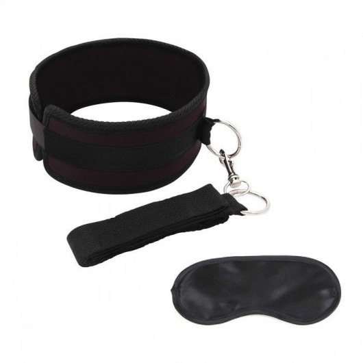 Черный ошейник с длинным поводком Collar and Leash Set - Lux Fetish - купить с доставкой в Одинцово