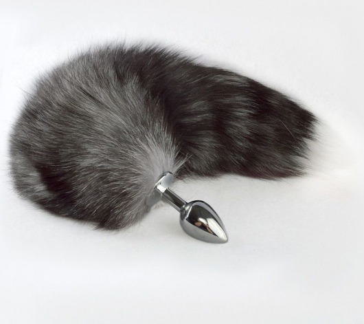 Серебристая анальная пробка с серым хвостиком - Sitabella - купить с доставкой в Одинцово
