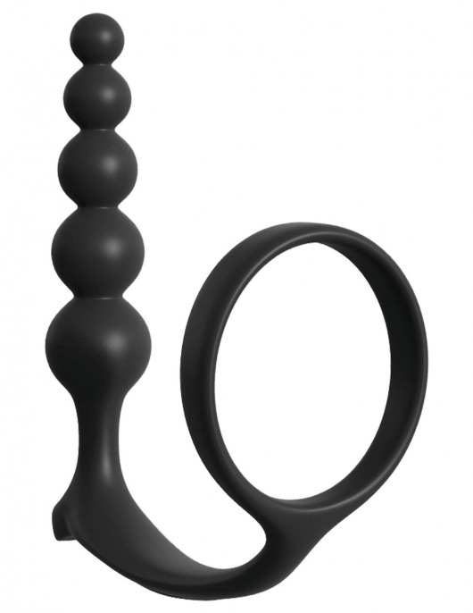 Черная анальная цепочка с эрекционным кольцом Ass-gasm Cockring Anal Beads - Pipedream - в Одинцово купить с доставкой