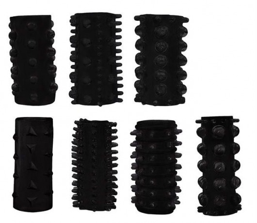 Набор из 7 черных насадок PENIS SLEEVES SET - Dream Toys - в Одинцово купить с доставкой