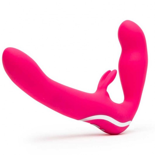 Ярко-розовый безремневой страпон Rechargeable Vibrating Strapless Strap-On - Happy Rabbit - купить с доставкой в Одинцово