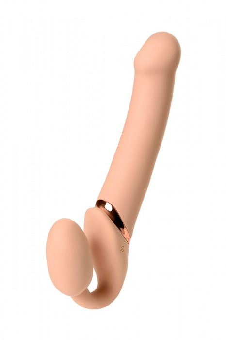 Телесный безремневой вибрострапон Vibrating Bendable Strap-On L - Strap-on-me - купить с доставкой в Одинцово
