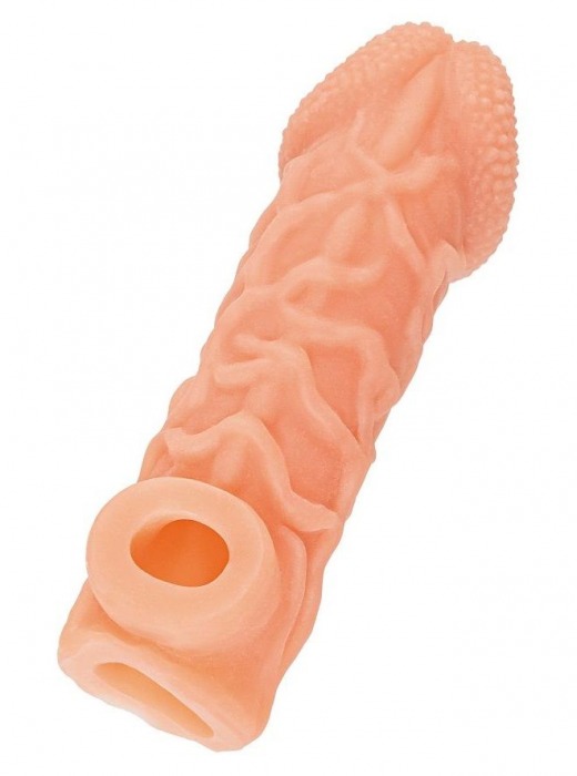 Телесная закрытая насадка с венками Cock Sleeve Size L - 17,6 см. - KOKOS - в Одинцово купить с доставкой