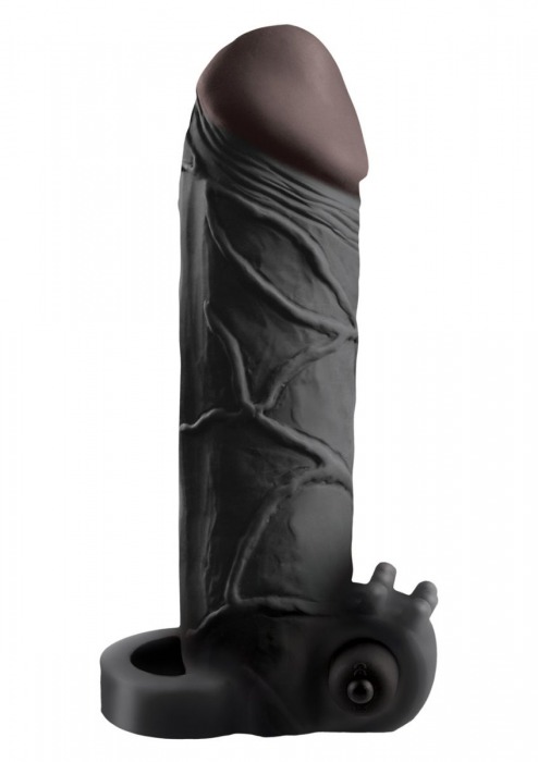 Чёрная вибронасадка с кольцом Vibrating Real Feel 2 Extension - 16 см. - Pipedream - в Одинцово купить с доставкой