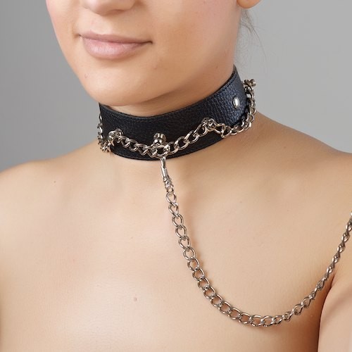 Чёрный ошейник из натуральной кожи - Sitabella - купить с доставкой в Одинцово