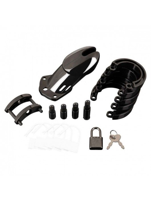 Черная акриловая клетка целомудрия для члена с замком - BlueLine - купить с доставкой в Одинцово