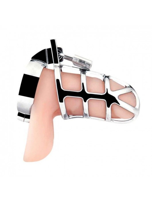 Серебристая металлическая клетка для члена с замком Enslave Cock Cage - BlueLine - купить с доставкой в Одинцово