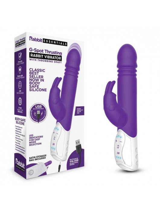 Фиолетовый пульсирующий вибромассажер G-Spot Thrusting Rabbit - 24 см. - Rabbit Essentials