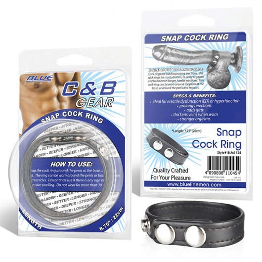 Кольцо на пенис из искусственной кожи на клепках SNAP COCK RING - BlueLine - в Одинцово купить с доставкой