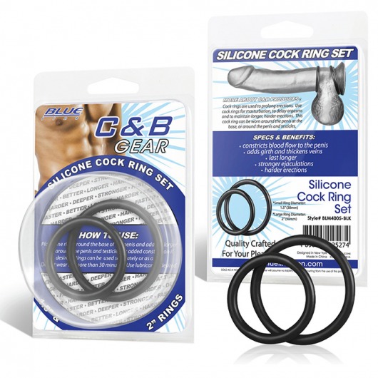 Набор из двух черных силиконовых колец разного диаметра SILICONE COCK RING SET - BlueLine - в Одинцово купить с доставкой