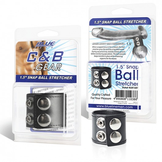 Хомут-утяжка для мошонки из искусственной кожи на клепках SNAP BALL STRETCHER - BlueLine - купить с доставкой в Одинцово