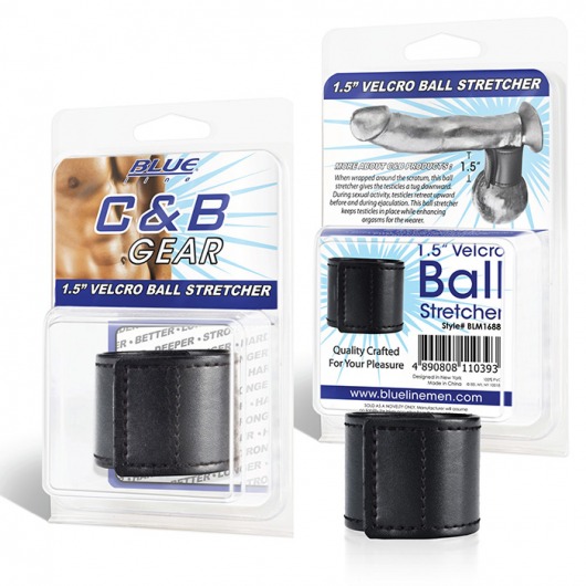 Хомут-утяжка для мошонки из искусственной кожи на липучке VELCRO BALL STRETCHER- 4 см. - BlueLine - в Одинцово купить с доставкой