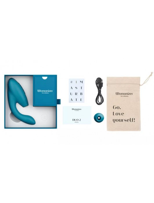 Бирюзовый вибратор Womanizer Duo 2 с бесконтактной клиторальной стимуляцией - Womanizer