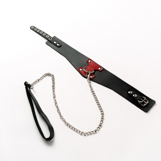 Черный широкий ошейник с красным декором и поводком - Crazy Handmade - купить с доставкой в Одинцово