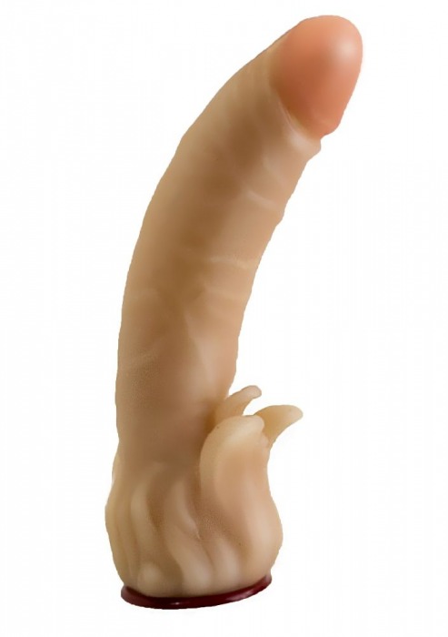 Телесная гелевая насадка-фаллос с клиторальными лепестками - 18,5 см. - LOVETOY (А-Полимер) - купить с доставкой в Одинцово