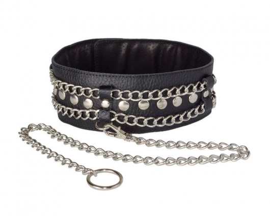 Чёрный ошейник с цепочками и поводком - Sitabella - купить с доставкой в Одинцово