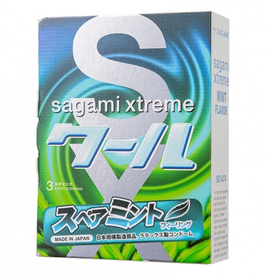 Презервативы Sagami Xtreme Mint с ароматом мяты - 3 шт. - Sagami - купить с доставкой в Одинцово