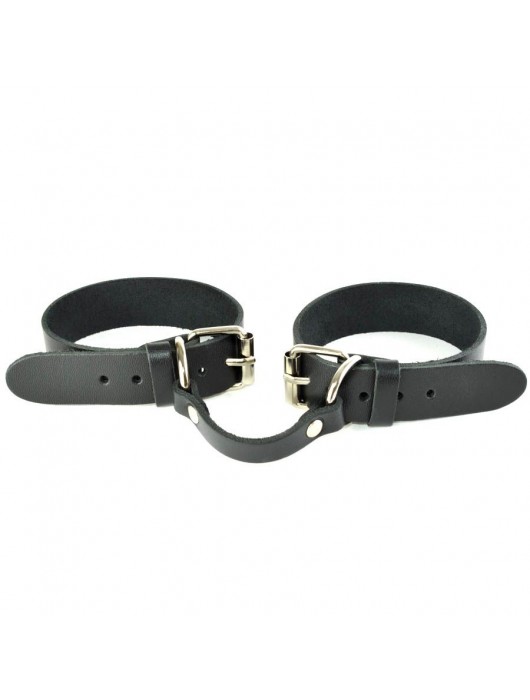 Черные кожаные наручники со съемной красной опушкой - Sitabella - купить с доставкой в Одинцово