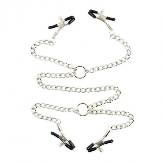 Серебристые зажимы для сосков и половых губ на тонкой цепочке - Notabu - купить с доставкой в Одинцово