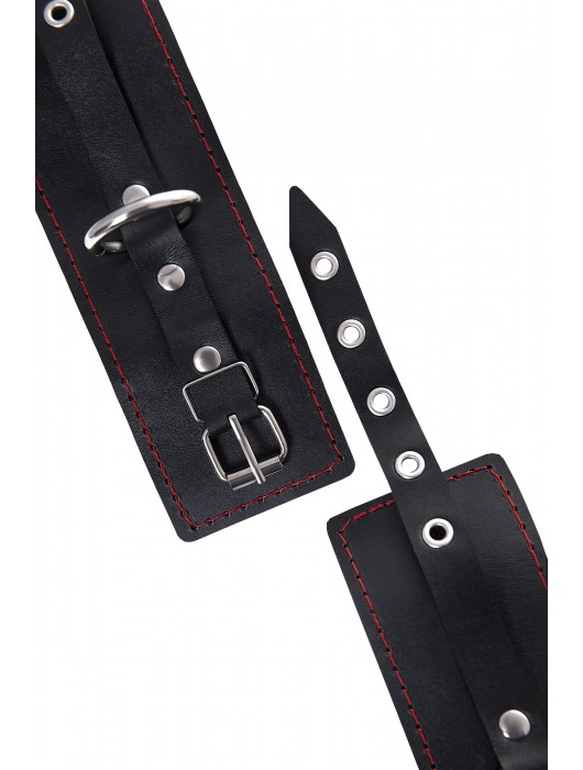 Черные кожаные однослойные наручники с контрастной строчкой - Pecado - купить с доставкой в Одинцово