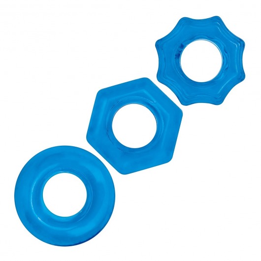 Комплект из трех голубых колец для эрекции 3-Pack Nuts   Bolts Stretch Cock Ring Set - BlueLine - в Одинцово купить с доставкой