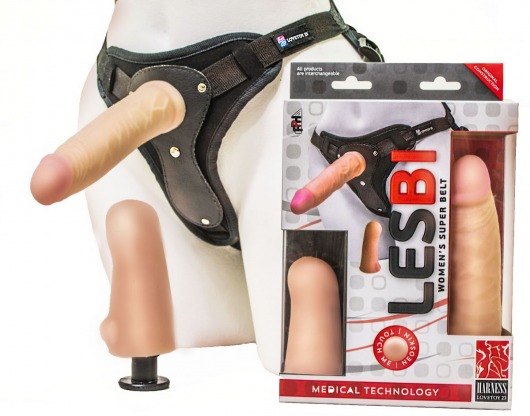 Телесный страпон Harness LESBI с вагинальной пробкой - 16,5 см. - LOVETOY (А-Полимер) - купить с доставкой в Одинцово