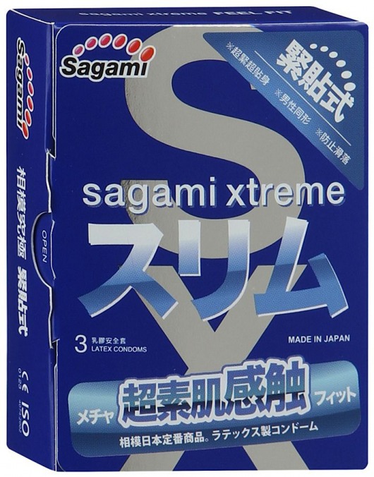 Розовые презервативы Sagami Xtreme FEEL FIT 3D - 3 шт. - Sagami - купить с доставкой в Одинцово