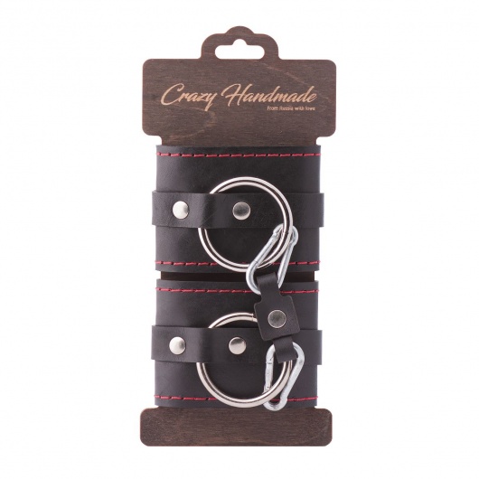 Черные однослойные кожаные наручники с контрастной строчкой - Crazy Handmade - купить с доставкой в Одинцово