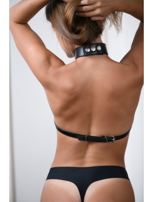 Черная кожаная сбруя с ошейником plus size из нежной кожи - БДСМ Арсенал - купить с доставкой в Одинцово