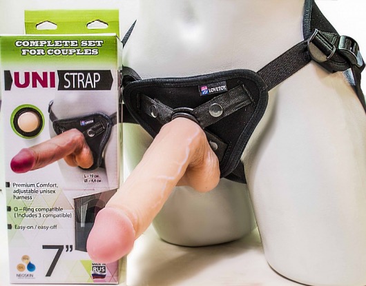 Страпон-унисекс с двумя насадками UNI strap 7  Harness - 19 и 16 см. - LOVETOY (А-Полимер) - купить с доставкой в Одинцово